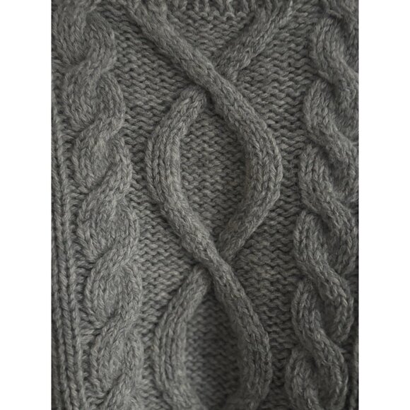 Lands End Cable Knit Wool Fisherman Sweater Grey Heavy Womens Medium - Picture 6 of 11